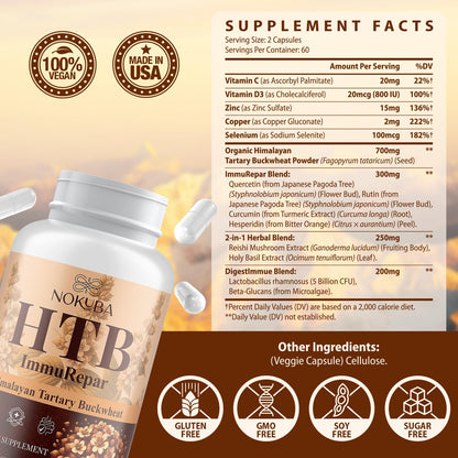Nokuba Polyphenols Supplement for Immune Support | Himalayan Tartary Buckwheat Sourced | Polyphenol Superfood with Quercetin, Curcumin | Immune Booster, Antioxidant, Anti-inflammatory - 120 Capsules - dailyvitalstore