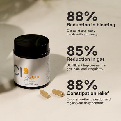 NOOCI NOO Gut, Gut + Skin: 3-in-1 Gut Health Supplement with Herbs, Probiotic & Postbiotic, Digestive Support for Bloating & Constipation, 60 Vegan Capsules - dailyvitalstore
