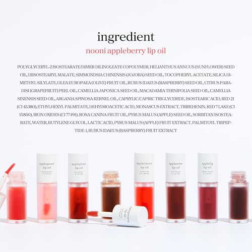 NOONI Korean Lip Oil - Appleberry | Long-Lasting, Moisturizing, Plumping, Revitalizing for Dry Lips, Waterproof, No Peel Off, Hydrating, Nourishing Crystal Clear, Stocking Stuffers, 0.12 FL Oz - dailyvitalstore