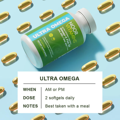 Noor Vitamins Halal Fish Oil, Halal Vitamins, Ultra Omega 3 Wild Peruvian Fish (800 mg EPA & 400 mg DHA) Heart - dailyvitalstore