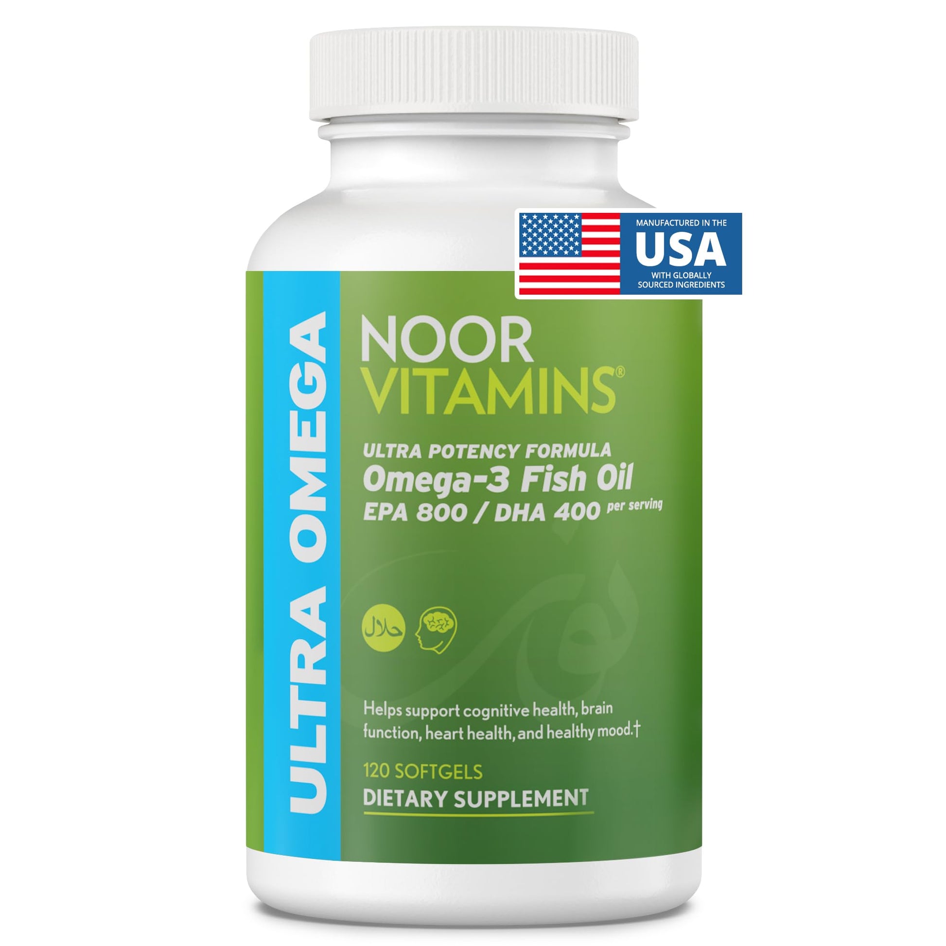 Noor Vitamins Halal Fish Oil, Halal Vitamins, Ultra Omega 3 Wild Peruvian Fish (800 mg EPA & 400 mg DHA) Heart - dailyvitalstore