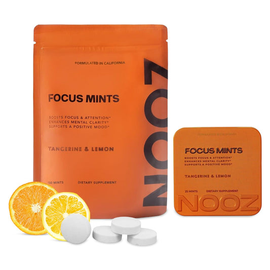 NOOZ Focus Mints Refill Bag - Caffeine-Free Brain Booster for Mental Clarity-Tangerine & Lemon Flavor | Sugar-Free, Travel-Friendly Supplement with Vitamin C, B6, B12 - Non-GMO, Clean Label, 150 Mints - dailyvitalstore
