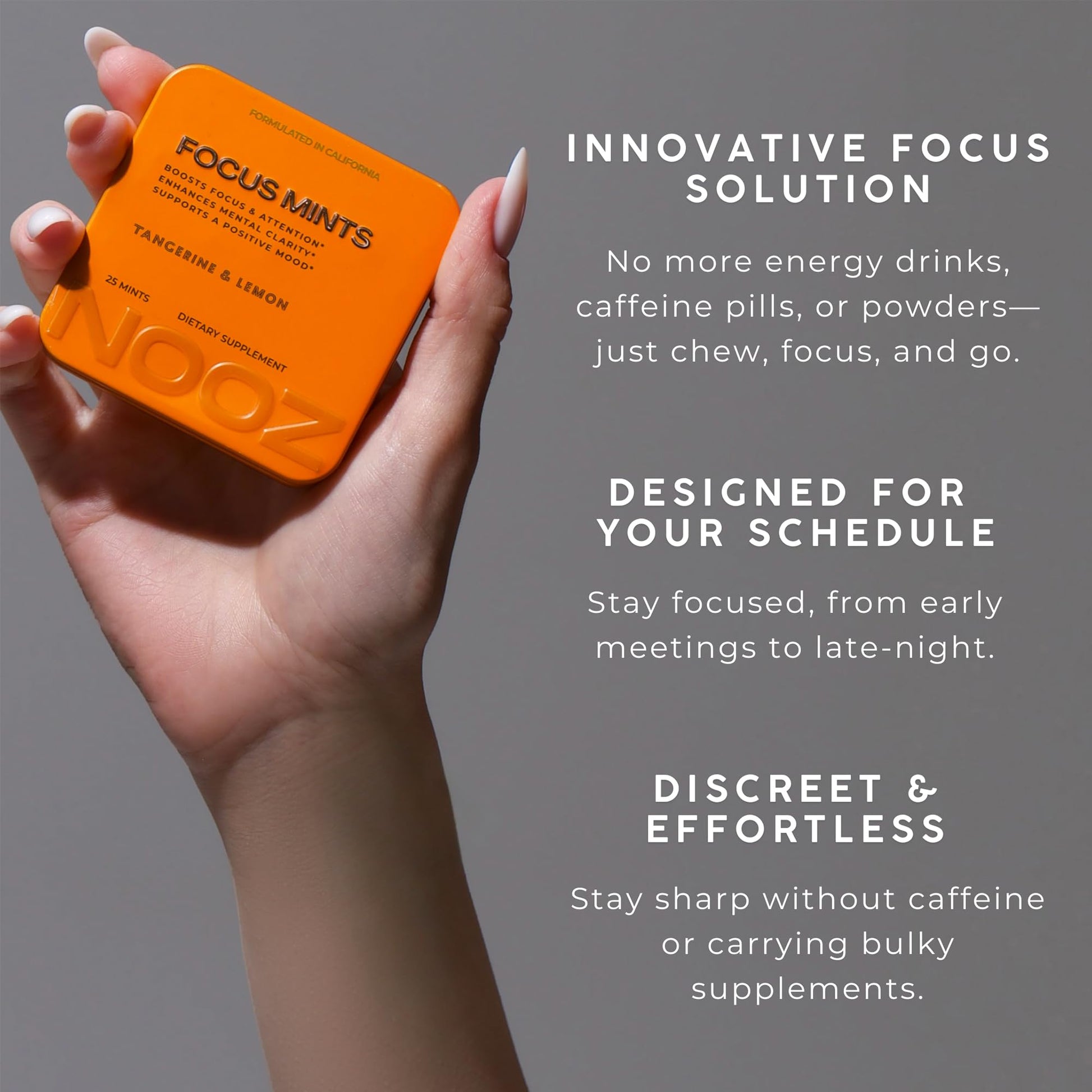 NOOZ Focus Mints Refill Bag - Caffeine-Free Brain Booster for Mental Clarity-Tangerine & Lemon Flavor | Sugar-Free, Travel-Friendly Supplement with Vitamin C, B6, B12 - Non-GMO, Clean Label, 150 Mints - dailyvitalstore