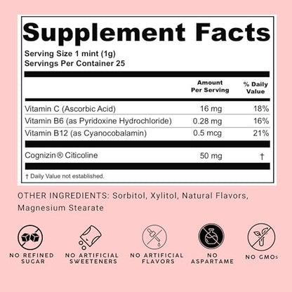 NOOZ Focus Mints Refill Bag - Caffeine-Free Brain Booster for Mental Clarity-Tangerine & Lemon Flavor | Sugar-Free, Travel-Friendly Supplement with Vitamin C, B6, B12 - Non-GMO, Clean Label, 150 Mints - dailyvitalstore