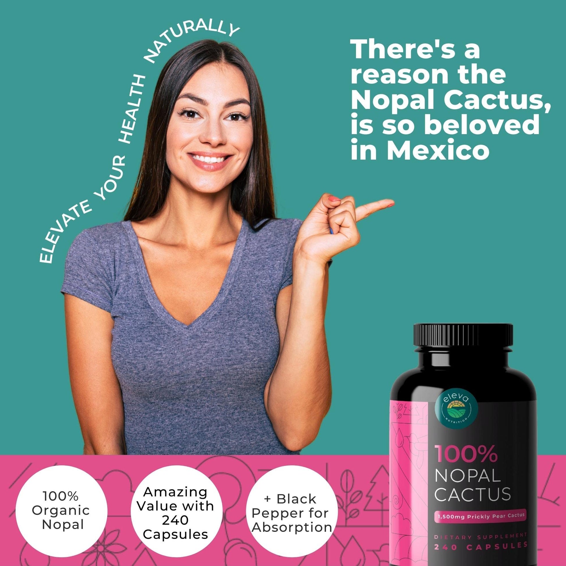 Nopal Cactus Capsules 1500mg- Organic Sun-Dried Prickly Pear Cactus Powder & Black Pepper Extract for Absorption- Natural Prickly Pear Super Supplement - dailyvitalstore
