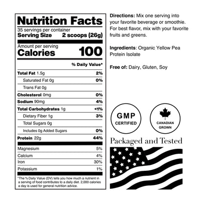 NorCal Organic - Premium Pea Protein Isolate - 100% Vegan and Organic - UNFLAVORED - 2 Pounds (Pack of 1) - 35 Servings - dailyvitalstore