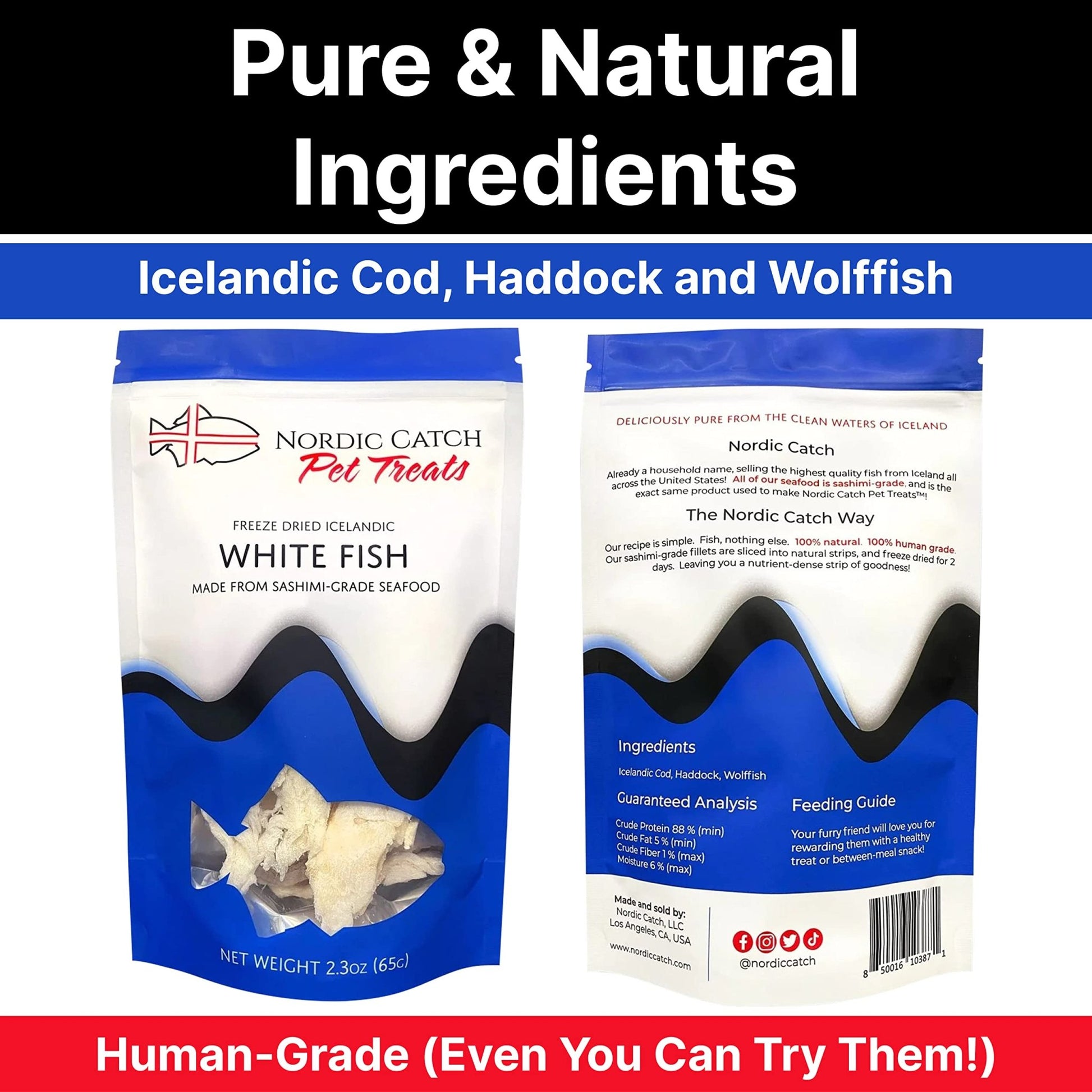 Nordic Catch Freeze Dried Fish Pet Treats from Iceland - Pure, All Natural Seafood Snacks for Dogs, Cats and Other Pets - Human Safe Ingredients, Made from Sashimi Grade Seafood - White Fish - dailyvitalstore