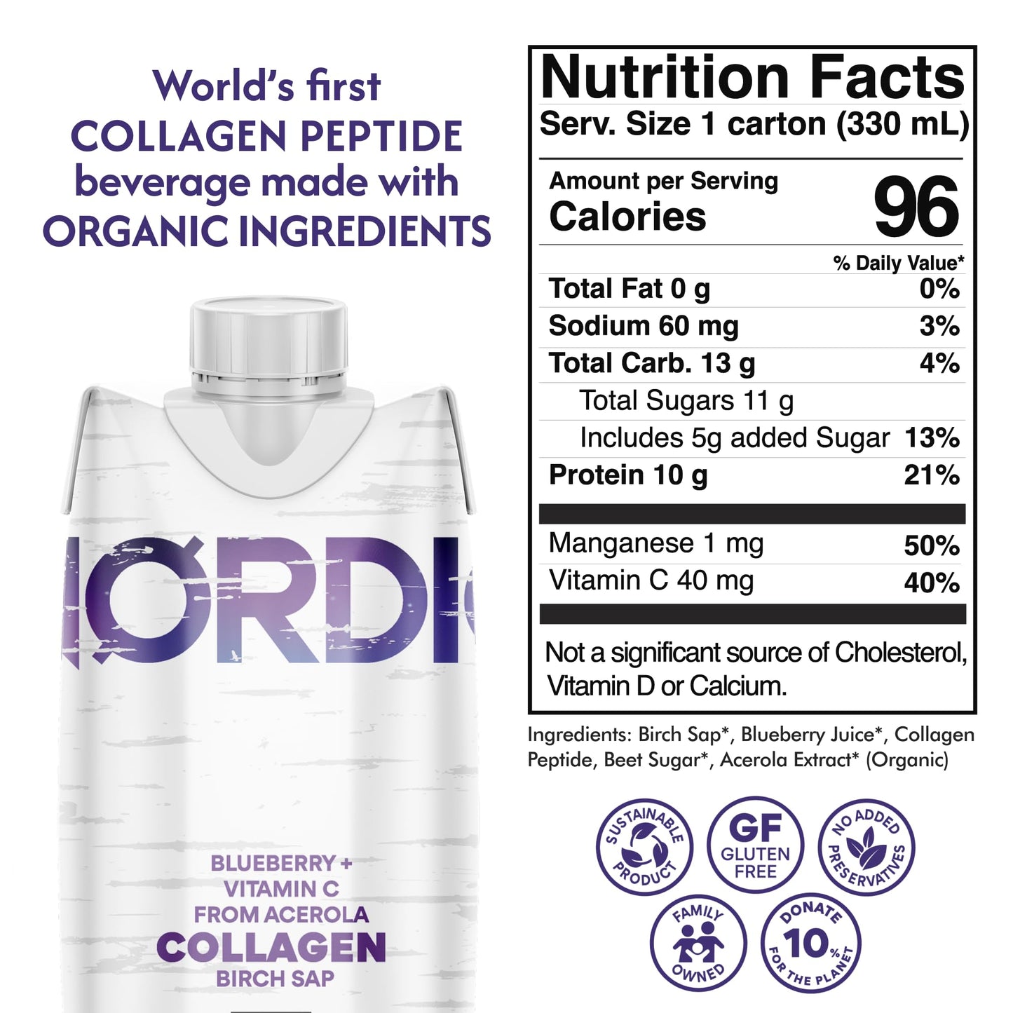 Nordic Liquid Collagen Peptide Drink, Organic Birch Sap, Wild blueberry + Vitamin C, Made in Finland - 10g Clinically Studied Grass Fed Collagen Peptides for Skin Hair Nails & Joint Support, with Silica, BPA-Free Beverage (12 Pack) - dailyvitalstore