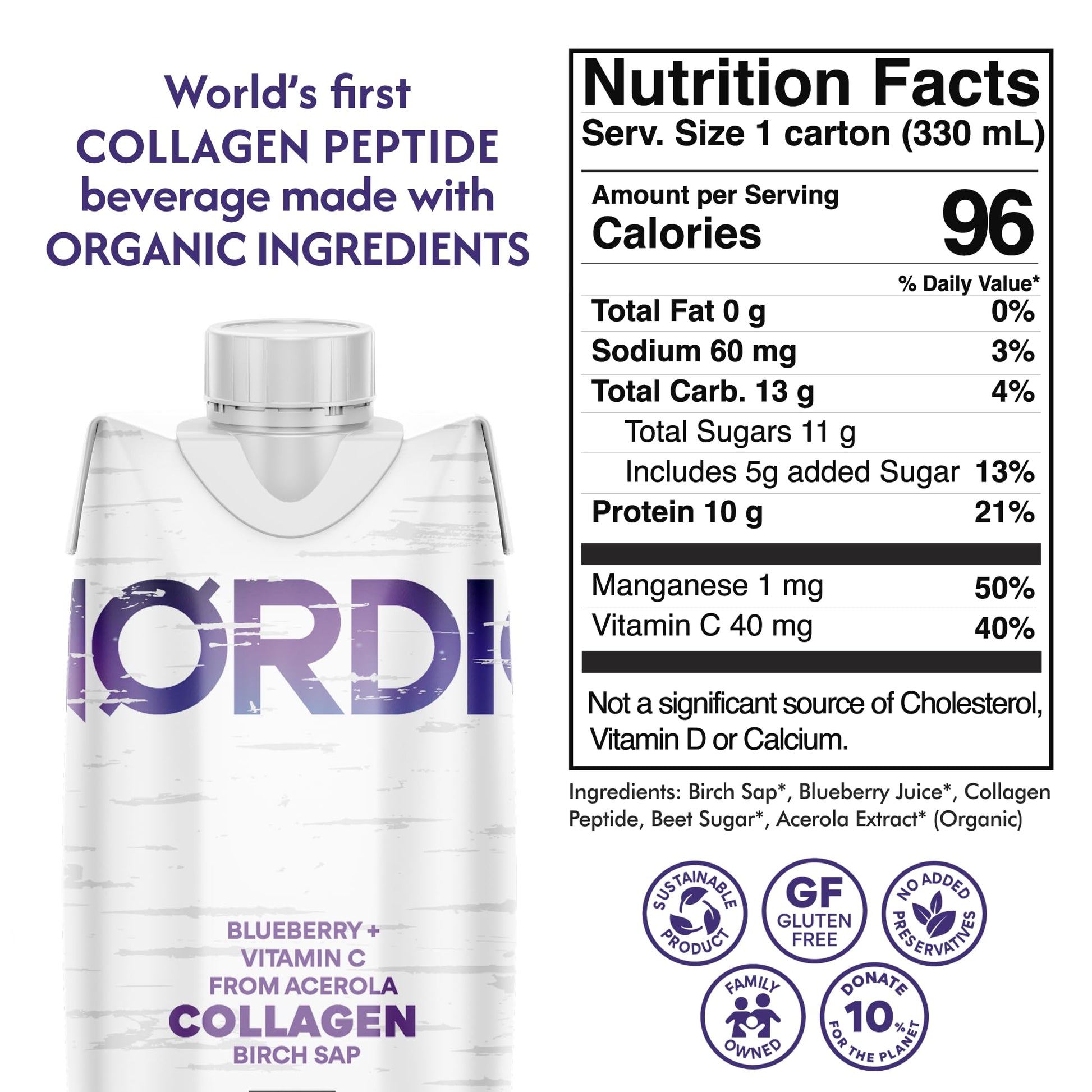 Nordic Liquid Collagen Peptide Drink, Organic Birch Sap, Wild blueberry + Vitamin C, Made in Finland - 10g Clinically Studied Grass Fed Collagen Peptides for Skin Hair Nails & Joint Support, with Silica, BPA-Free Beverage (12 Pack) - dailyvitalstore