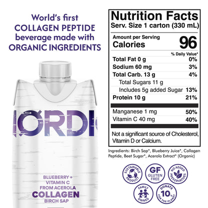 Nordic Liquid Collagen Peptide Drink, Organic Birch Sap, Wild blueberry + Vitamin C, Made in Finland - 10g Clinically Studied Grass Fed Collagen Peptides for Skin Hair Nails & Joint Support, with Silica, BPA-Free Beverage (12 Pack) - dailyvitalstore