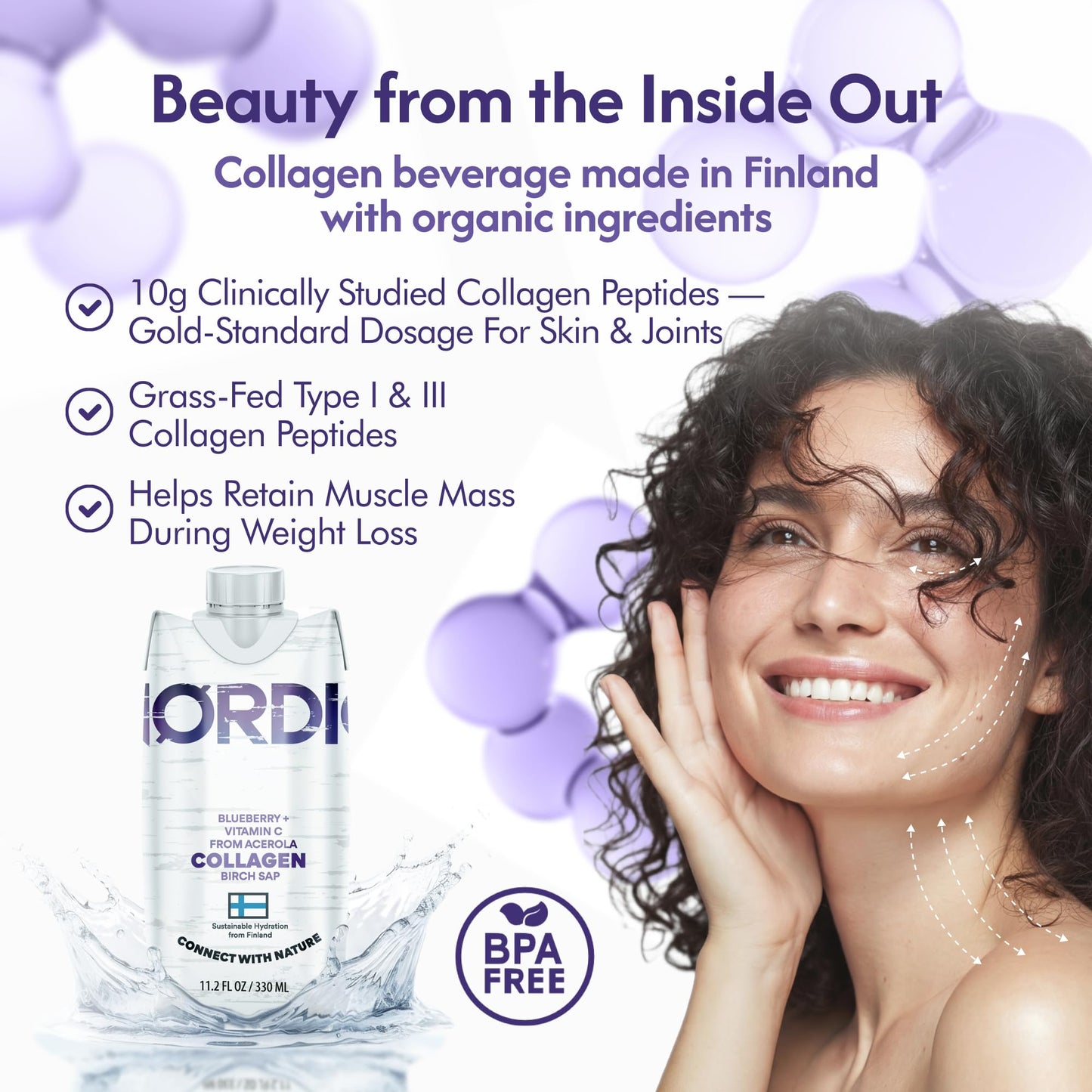Nordic Liquid Collagen Peptide Drink, Organic Birch Sap, Wild blueberry + Vitamin C, Made in Finland - 10g Clinically Studied Grass Fed Collagen Peptides for Skin Hair Nails & Joint Support, with Silica, BPA-Free Beverage (12 Pack) - dailyvitalstore