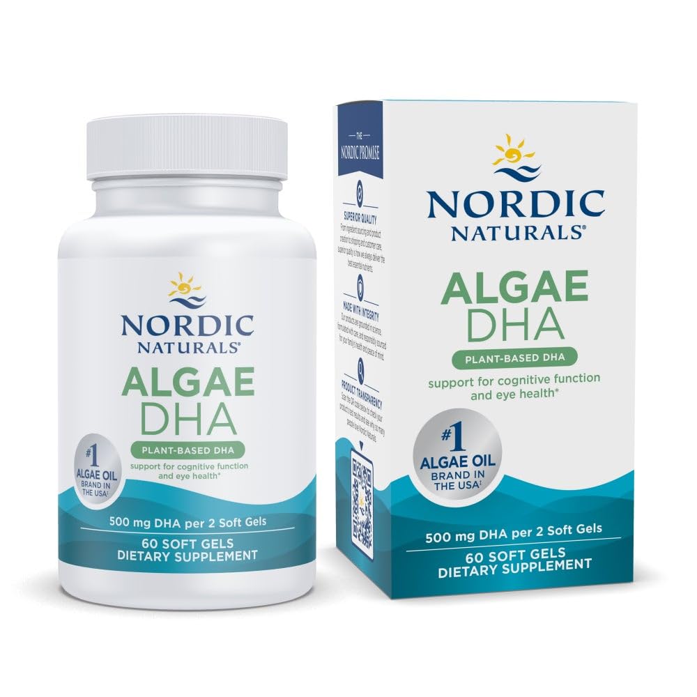 Nordic Naturals Algae DHA - 60 Soft Gels - 500 mg Omega-3 DHA - Certified Vegan Algae Oil - Plant-Based DHA - Brain, Eye & Nervous System Support - Non-GMO - 30 Servings - dailyvitalstore