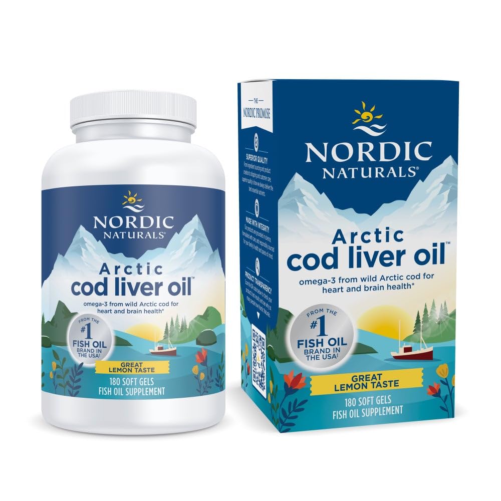 Nordic Naturals Arctic Cod Liver Oil, Lemon - 180 Soft Gels - 750 mg Total Omega-3s with EPA & DHA - Heart & Brain Health, Healthy Immunity, Overall Wellness - Non-GMO - 60 Servings - dailyvitalstore