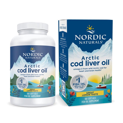 Nordic Naturals Arctic Cod Liver Oil, Lemon - 180 Soft Gels - 750 mg Total Omega-3s with EPA & DHA - Heart & Brain Health, Healthy Immunity, Overall Wellness - Non-GMO - 60 Servings - dailyvitalstore
