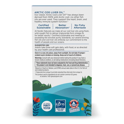 Nordic Naturals Arctic Cod Liver Oil, Lemon - 180 Soft Gels - 750 mg Total Omega-3s with EPA & DHA - Heart & Brain Health, Healthy Immunity, Overall Wellness - Non-GMO - 60 Servings - dailyvitalstore
