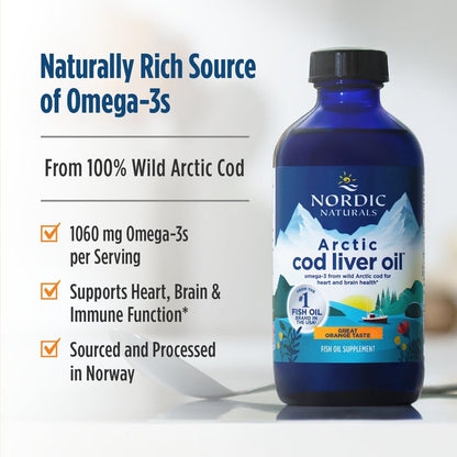 Nordic Naturals Arctic Cod Liver Oil, Orange - 16 oz - 1060 mg Total Omega-3s with EPA & DHA - Heart & Brain Health, Healthy Immunity, Overall Wellness - Non-GMO - 96 Servings - dailyvitalstore