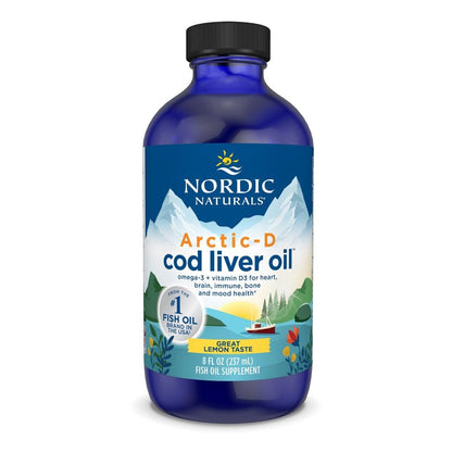 Nordic Naturals Arctic-D Cod Liver Oil, Lemon - 8 oz - 1060 mg Total Omega-3s + 1000 IU Vitamin D3 - EPA & DHA - Heart, Brain, Bone, Immune & Mood Support - Non-GMO - 48 Servings - dailyvitalstore
