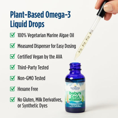 Nordic Naturals Baby’s DHA Vegetarian, Unflavored - 1050 mg Plant-Based Omega-3-1 oz - Supports Brain & Vision Development in Babies - Non-GMO, Vegan - 15 Servings - dailyvitalstore