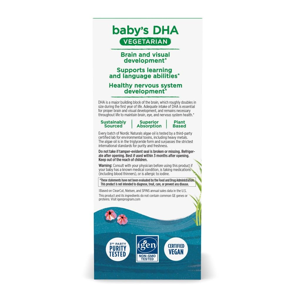Nordic Naturals Baby’s DHA Vegetarian, Unflavored - 1050 mg Plant-Based Omega-3-1 oz - Supports Brain & Vision Development in Babies - Non-GMO, Vegan - 15 Servings - dailyvitalstore