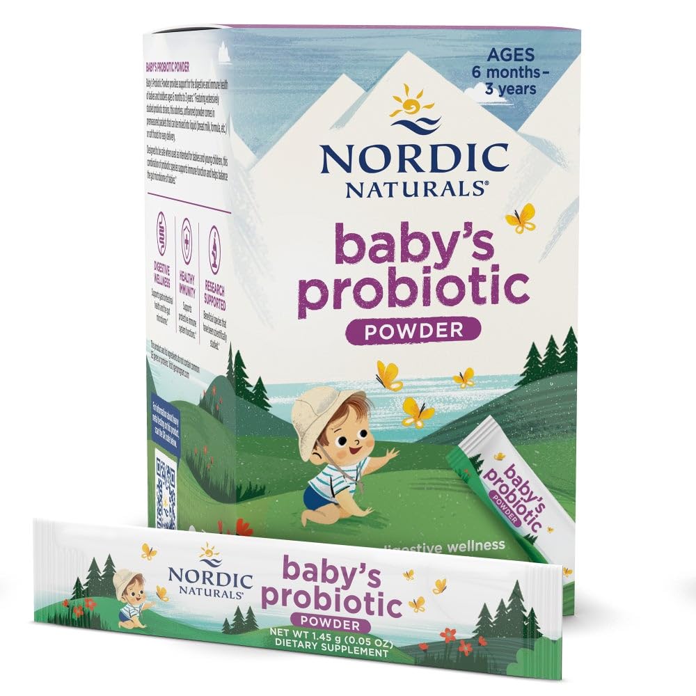 Nordic Naturals Baby’s Nordic Flora Probiotic Powder, Unflavored - 30 Packets - 4 Billion CFU - Digestive Health & Immune Support for Babies & Toddlers (6 Months to 3 Years) - 30 Servings - dailyvitalstore