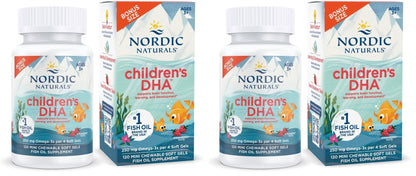 Nordic Naturals Children’s DHA, Strawberry - 120 Mini Chewable Soft Gels for Kids - 250 mg Omega-3 with EPA & DHA - Brain Development & Function - Non-GMO - 30 Servings (Pack of 2) - dailyvitalstore