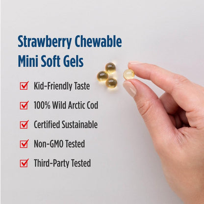 Nordic Naturals Children’s DHA, Strawberry - 90 Mini Chewable Soft Gels for Kids - 250 mg Omega-3 with EPA & DHA - Brain Development & Function - Non-GMO - 22 Servings (Pack of 2) - dailyvitalstore