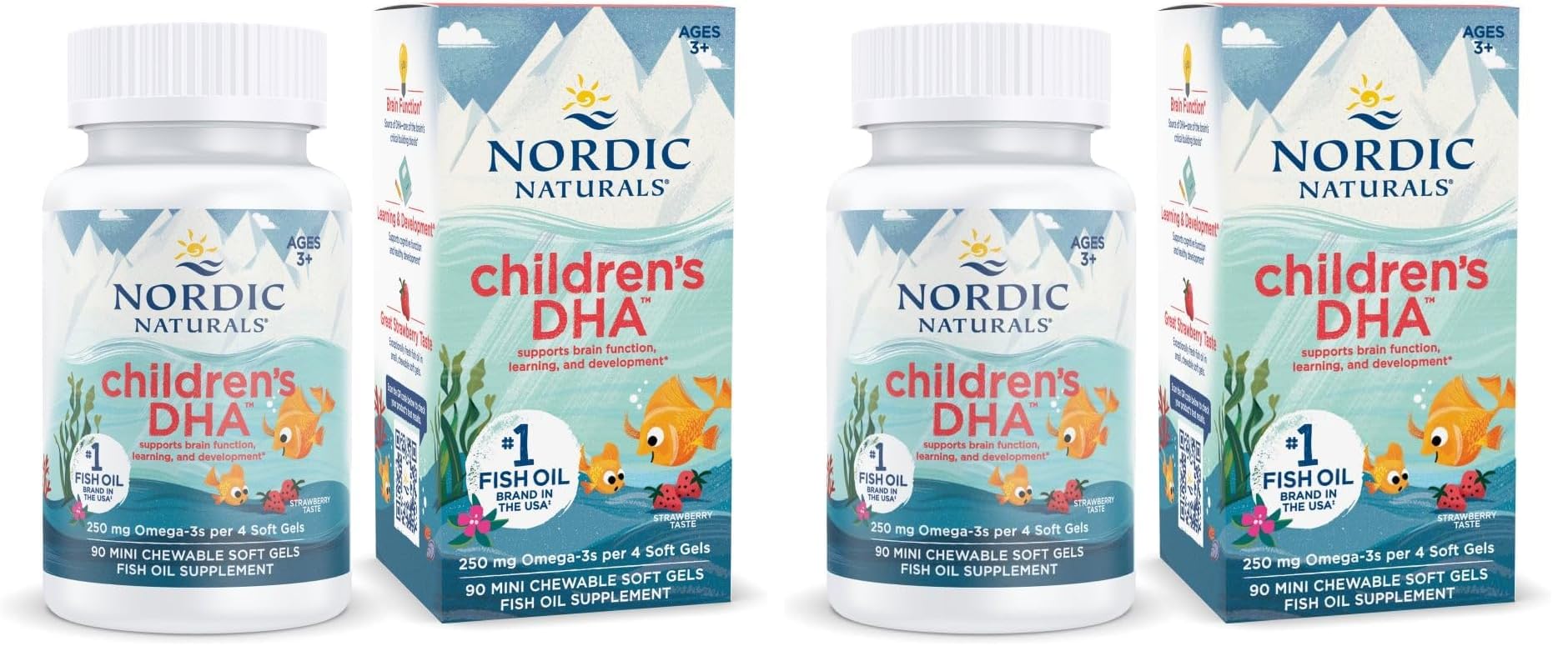 Nordic Naturals Children’s DHA, Strawberry - 90 Mini Chewable Soft Gels for Kids - 250 mg Omega-3 with EPA & DHA - Brain Development & Function - Non-GMO - 22 Servings (Pack of 2) - dailyvitalstore