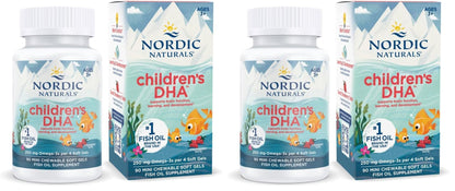 Nordic Naturals Children’s DHA, Strawberry - 90 Mini Chewable Soft Gels for Kids - 250 mg Omega-3 with EPA & DHA - Brain Development & Function - Non-GMO - 22 Servings (Pack of 2) - dailyvitalstore