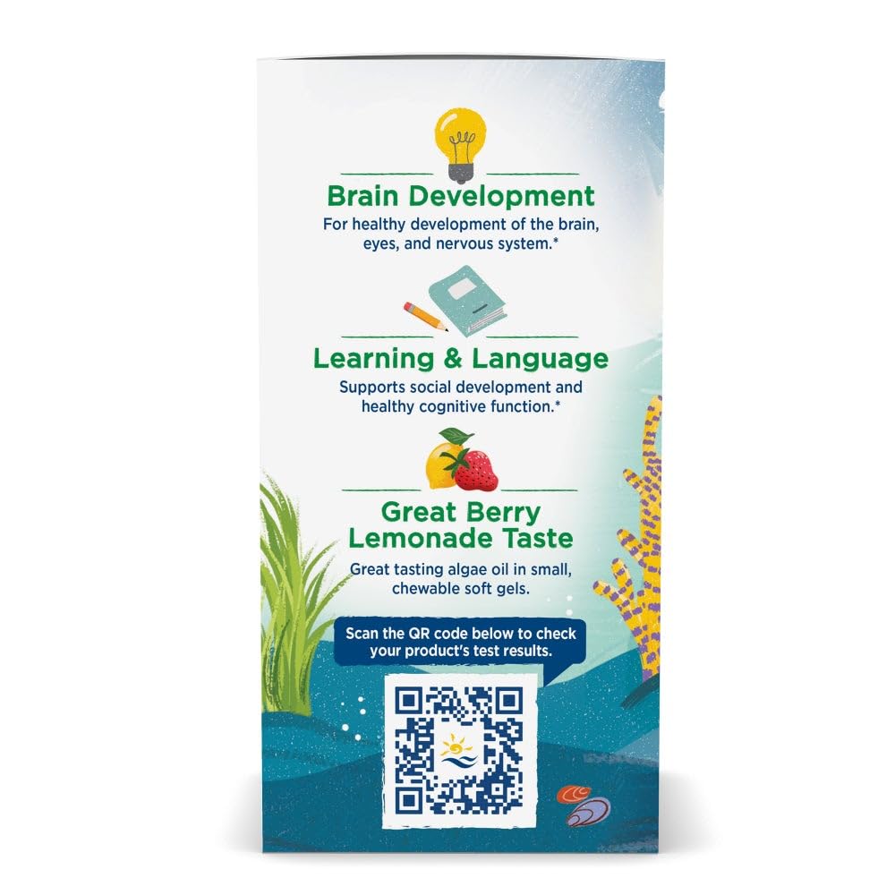 Nordic Naturals Children's DHA Vegetarian - Kids DHA Omega-3 Supplement -Algae Oil - Berry Lemonade Mini Chewables - Plant-Based Formula for Ages 3+ - 120 Soft Gels - 40 Servings - dailyvitalstore