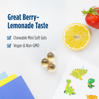 Nordic Naturals Children's DHA Vegetarian - Kids DHA Omega-3 Supplement -Algae Oil - Berry Lemonade Mini Chewables - Plant-Based Formula for Ages 3+ - 120 Soft Gels - 40 Servings - dailyvitalstore