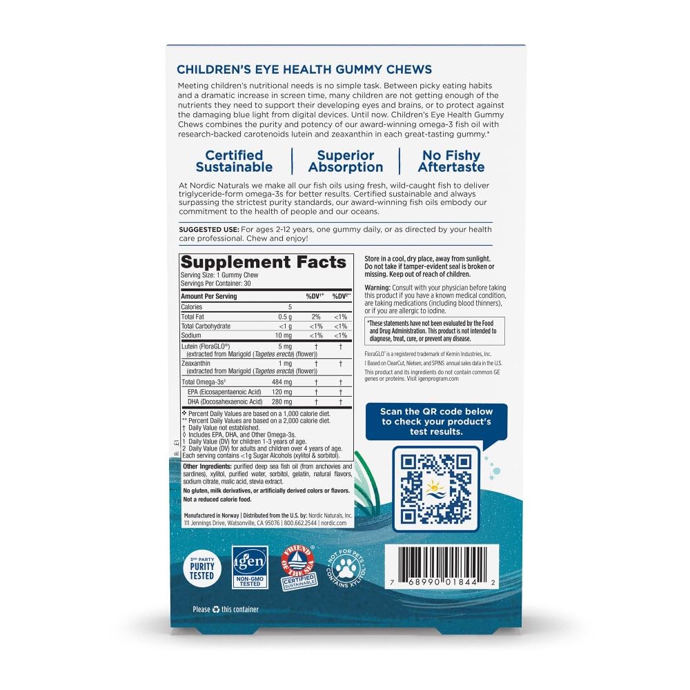 Nordic Naturals Children’s Eye Health Gummies, Strawberry Lemonade - 30 Gummies for Kids - 484 mg Total Omega-3s DHA, Lutein & Zeaxanthin - Brain Health, Antioxidant Support, Non-GMO - 30 Servings - dailyvitalstore
