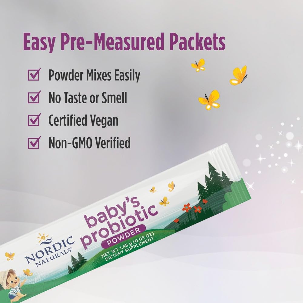 Nordic Naturals Children's Vegan Probiotic Powder Bundle - Baby’s Nordic Flora Probiotic Powder, Unflavored - 30 Packets - 4 Billion CFU - dailyvitalstore