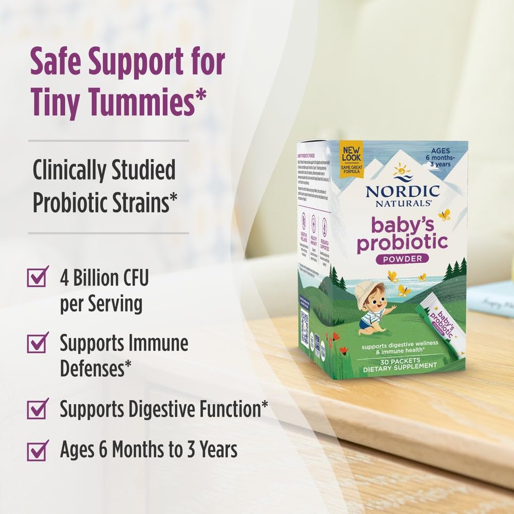 Nordic Naturals Children's Vegan Probiotic Powder Bundle - Baby’s Nordic Flora Probiotic Powder, Unflavored - 30 Packets - 4 Billion CFU - dailyvitalstore