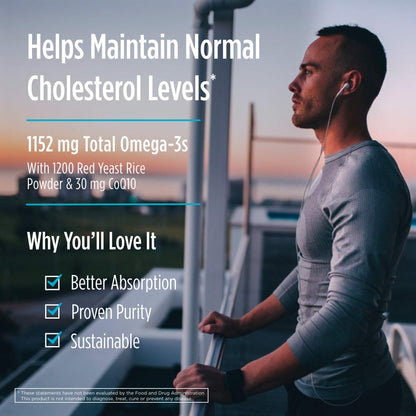 Nordic Naturals Cholesterol Support, Lemon - 60 Soft Gels - 975 Omega-3 + Red Yeast Rice & CoQ10 - Normal Cholesterol, Antioxidant Support - EPA & DHA - Non-GMO - 20 Servings - dailyvitalstore