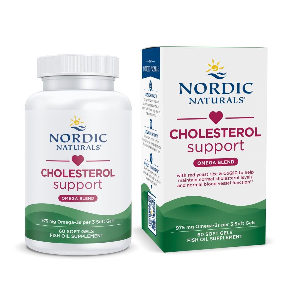 Nordic Naturals Cholesterol Support, Lemon - 60 Soft Gels - 975 Omega-3 + Red Yeast Rice & CoQ10 - Normal Cholesterol, Antioxidant Support - EPA & DHA - Non-GMO - 20 Servings - dailyvitalstore