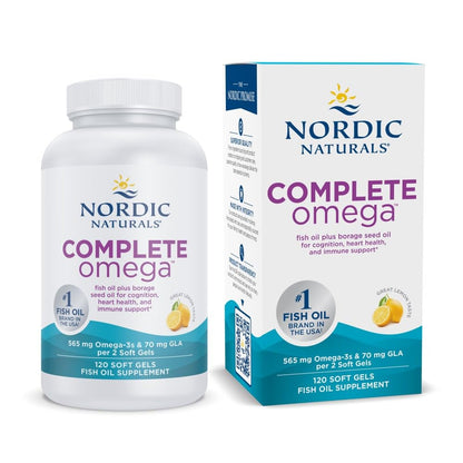 Nordic Naturals Complete Omega, Lemon Flavor - 120 Soft Gels - 565 mg Omega-3 - EPA & DHA with Added GLA - Healthy Skin, Cognition, Positive Mood - Non-GMO - 60 Servings - dailyvitalstore