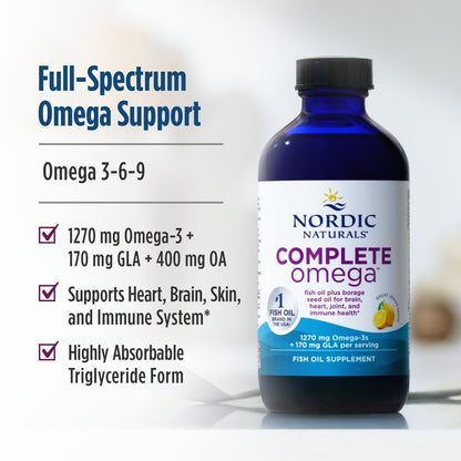 Nordic Naturals Complete Omega, Lemon Flavor - 8 oz - 1270 mg Omega-3 - EPA & DHA with Added GLA - Healthy Skin, Cognition, Positive Mood - Non-GMO - 48 Servings - dailyvitalstore
