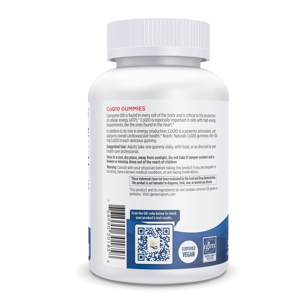 Nordic Naturals CoQ10 Gummies, Strawberry - 60 Gummies - 100 mg Coenzyme Q10 (CoQ10) - Great Taste - Heart Health, Cellular Energy Production, Antioxidant Support - Non-GMO, Vegan - 60 Servings - dailyvitalstore