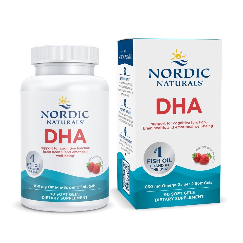 Nordic Naturals DHA, Strawberry - 90 Soft Gels - 830 mg Omega-3 - High-Intensity DHA Formula for Brain & Nervous System Support - Non-GMO - 45 Servings - dailyvitalstore