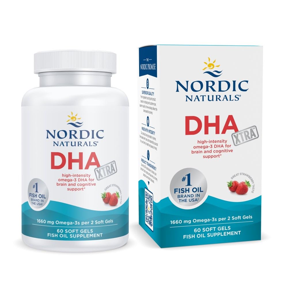 Nordic Naturals DHA Xtra, Strawberry - 60 Soft Gels - 1660 mg Omega-3 - High-Intensity DHA Formula for Brain & Nervous System Support - Non-GMO - 30 Servings - dailyvitalstore