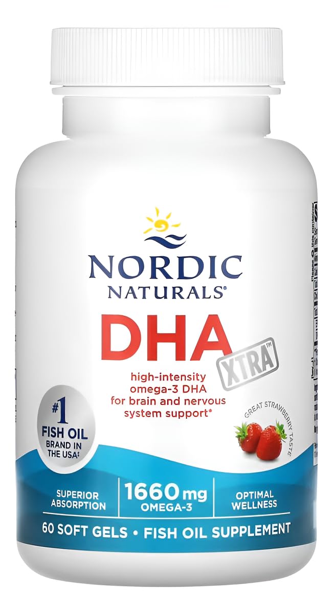 Nordic Naturals DHA Xtra, Strawberry - 60 Soft Gels - 1660 mg Omega-3 - High-Intensity DHA Formula for Brain & Nervous System Support - Non-GMO - 30 Servings - dailyvitalstore