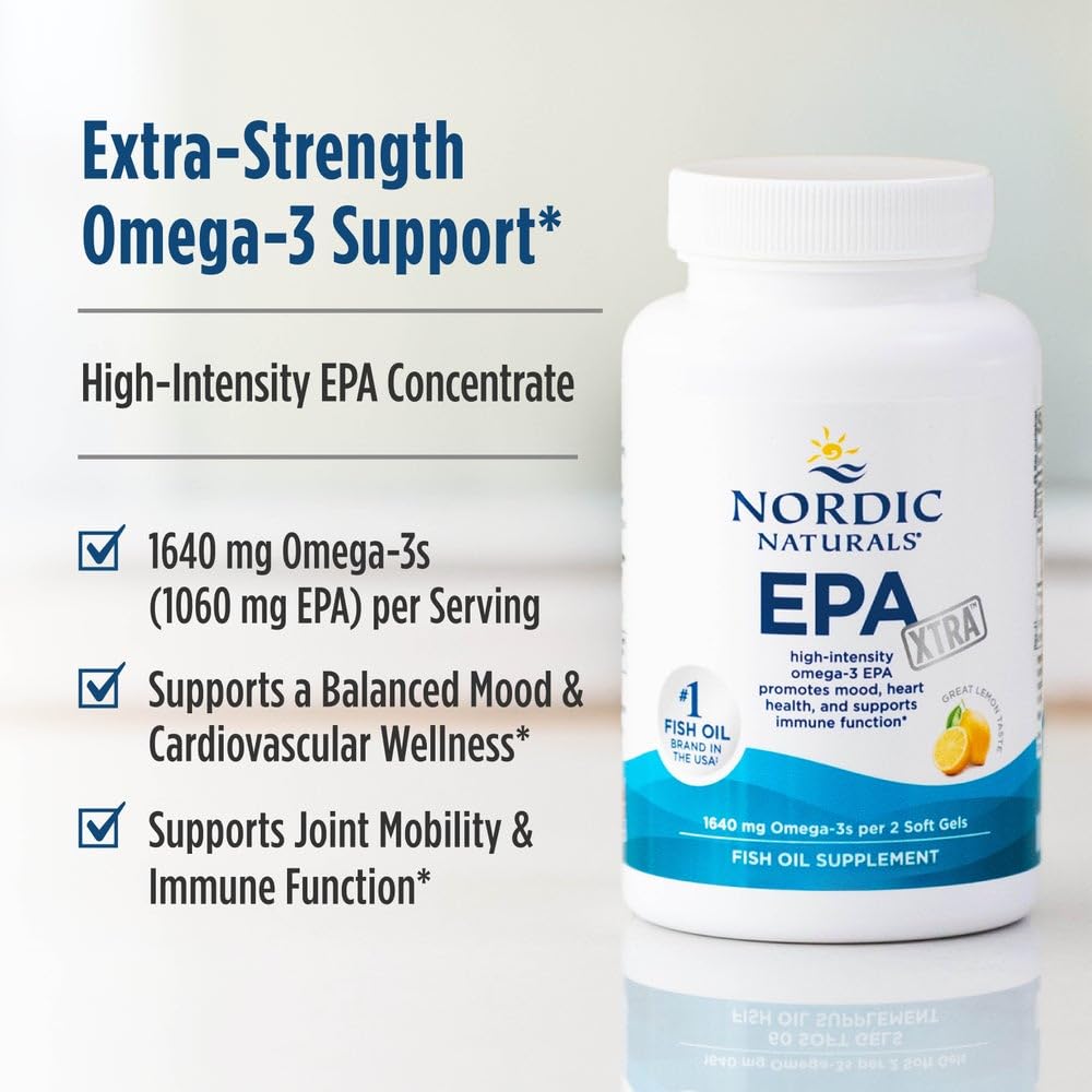 Nordic Naturals EPA Xtra, Lemon - 60 Soft Gels - 1640 mg Omega-3 - High-Intensity EPA Formula for Positive Mood, Heart Health & Healthy Immunity - Non-GMO - 30 Servings - dailyvitalstore
