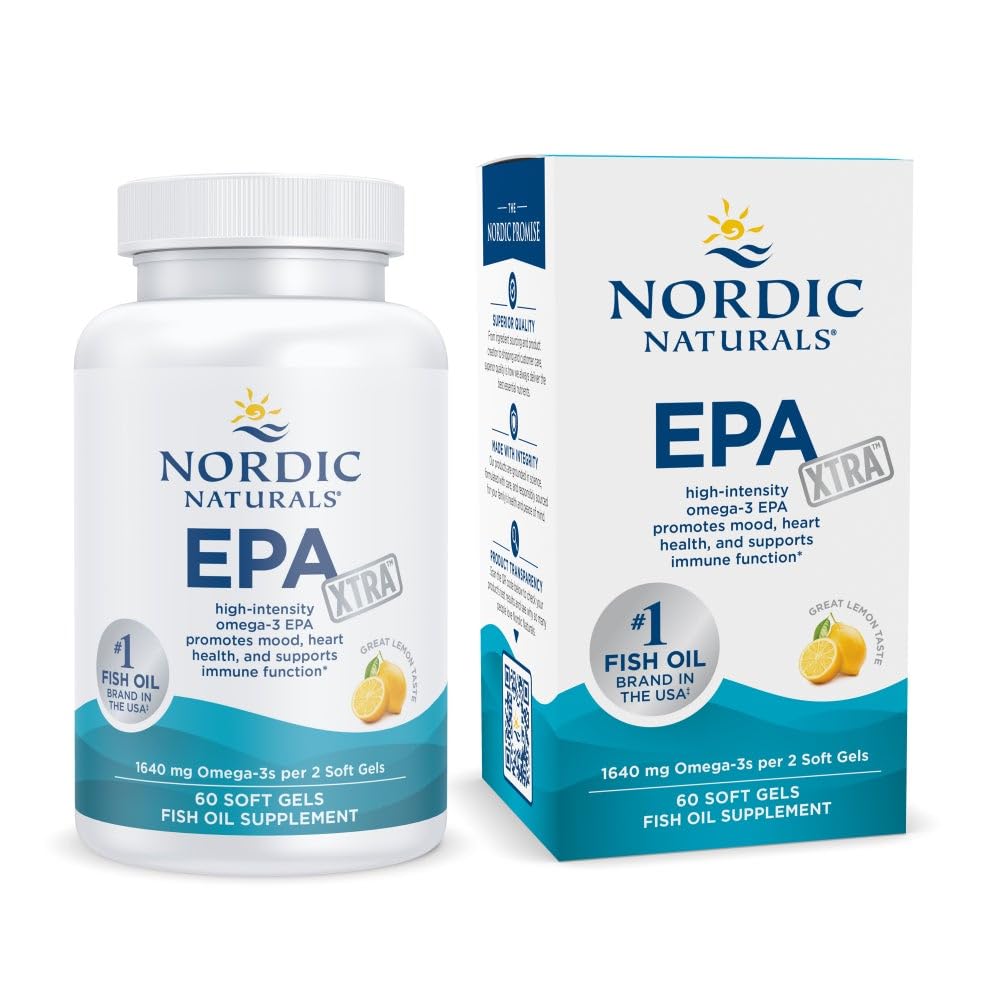 Nordic Naturals EPA Xtra, Lemon - 60 Soft Gels - 1640 mg Omega-3 - High-Intensity EPA Formula for Positive Mood, Heart Health & Healthy Immunity - Non-GMO - 30 Servings - dailyvitalstore