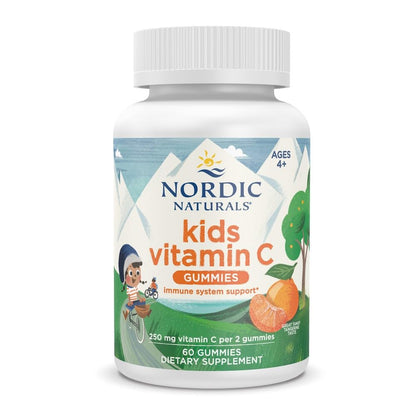 Nordic Naturals Kids Vitamin C Gummies - Tangy Tangerine - 60 Gummies - Vegan Vitamin C Supplement - Children’s Immunity and Antioxidant Support - 250 mg per Serving - 30 Servings - dailyvitalstore