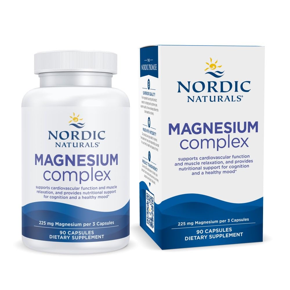 Nordic Naturals Magnesium Complex - 90 Capsules - 225 mg Magnesium, 1.9 mg Iron - Brain & Heart Health, Mood, Energy, & Muscle Relaxation - Non-GMO, Vegan - 30 Servings - dailyvitalstore