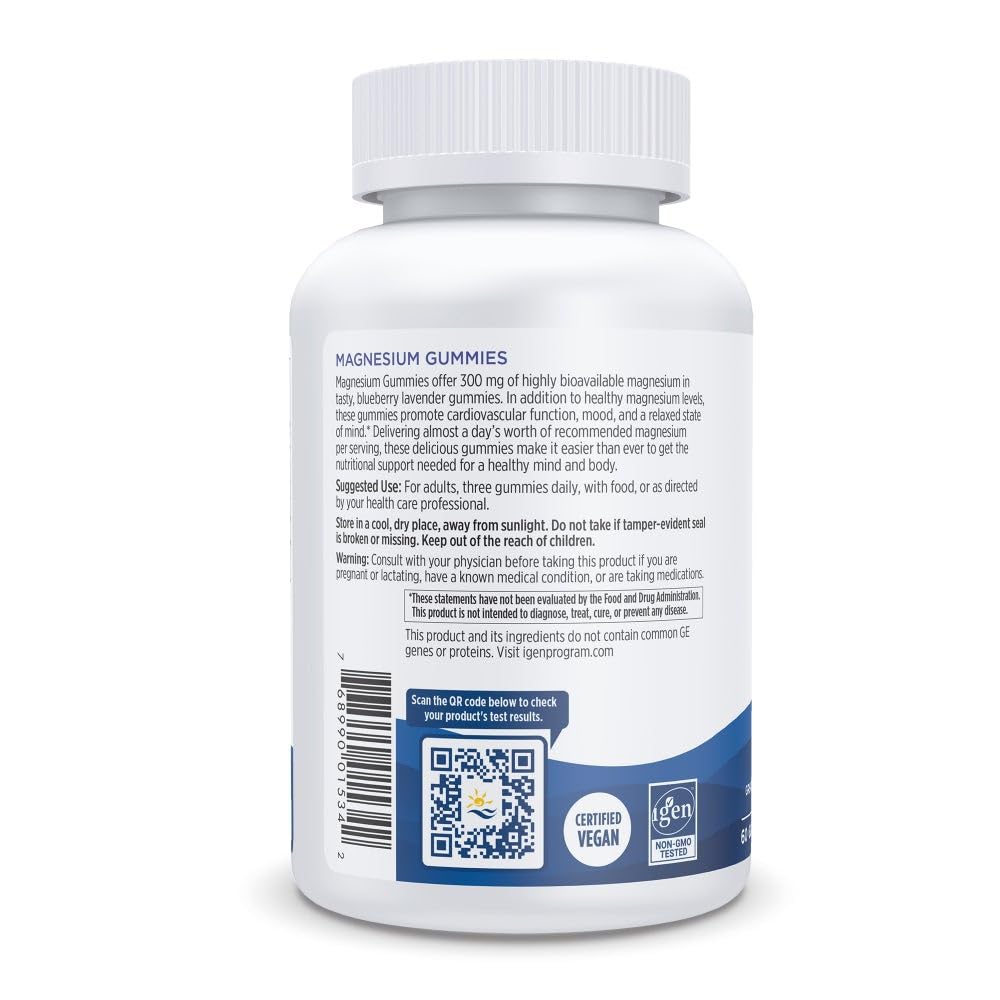Nordic Naturals Magnesium Gummies for Adults, Blueberry Lavender Flavor - 60 Gummies - Vegan Magnesium Supplement for Mind, Mood, and Cardiovascular Support - Non-GMO - 20 Servings - dailyvitalstore