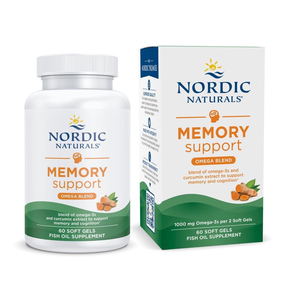 Nordic Naturals Memory Support with Curcumin - 60 Soft Gels - 1000 mg Omega-3 + 400 mg Optimized Curcumin - Memory, Cognition - Contains Phosphatidylcholine & Huperzine A - Non-GMO - 30 Servings - dailyvitalstore