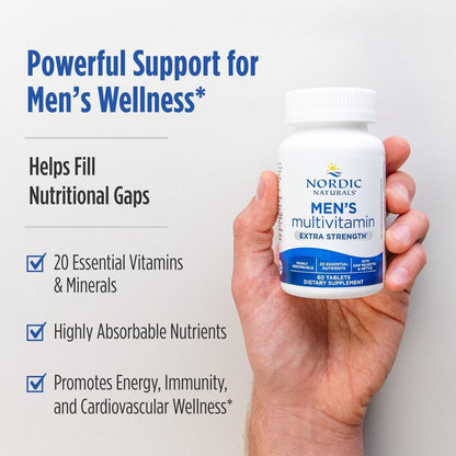 Nordic Naturals Men’s Multivitamin Extra Strength - Bone, Energy, & Blood-Vessel Support - Immunity Supplement - 20 Essential Nutrients - 60 Tablets - 30 Servings - dailyvitalstore