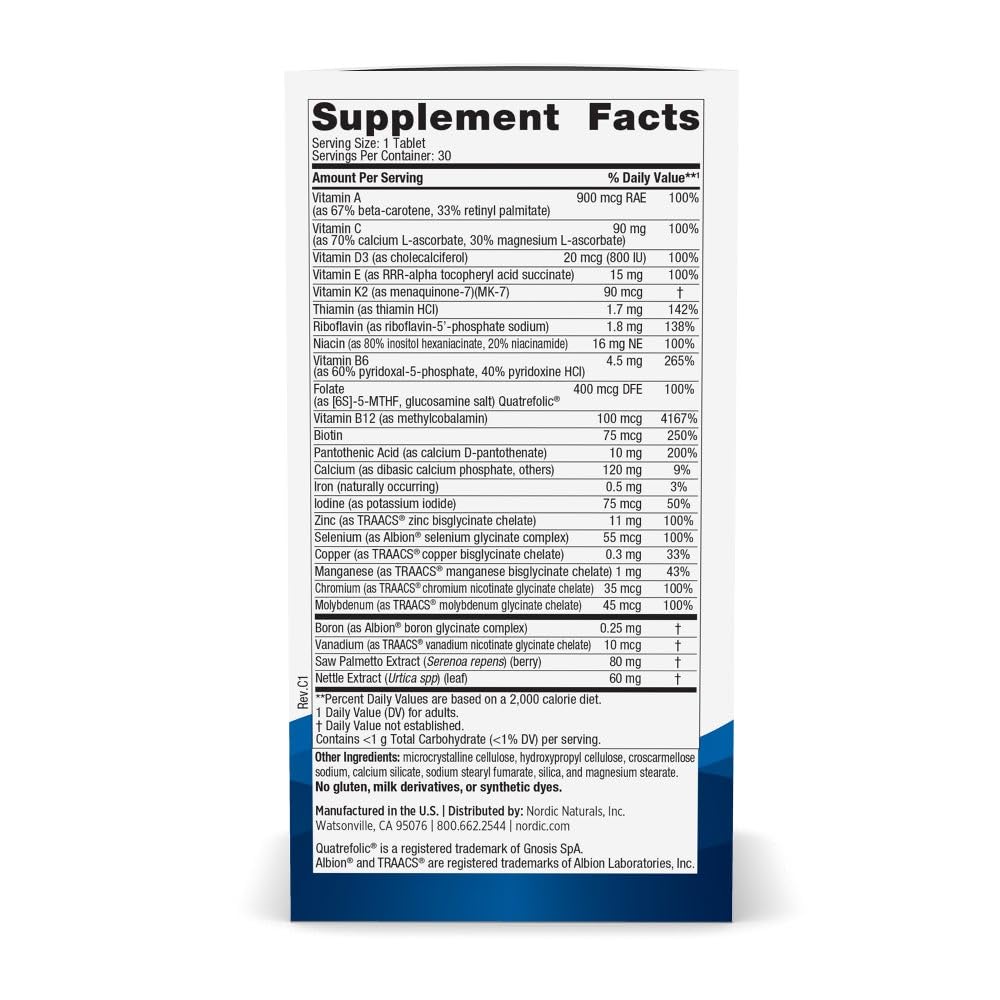 Nordic Naturals Men’s Multivitamin One Daily - Bone, Energy, & Blood-Vessel Support - Immunity Supplement - 20 Essential Nutrients - 30 Tablets - 30 Servings - dailyvitalstore