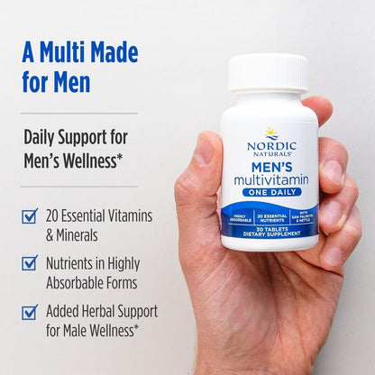 Nordic Naturals Men’s Multivitamin One Daily - Bone, Energy, & Blood-Vessel Support - Immunity Supplement - 20 Essential Nutrients - 30 Tablets - 30 Servings - dailyvitalstore